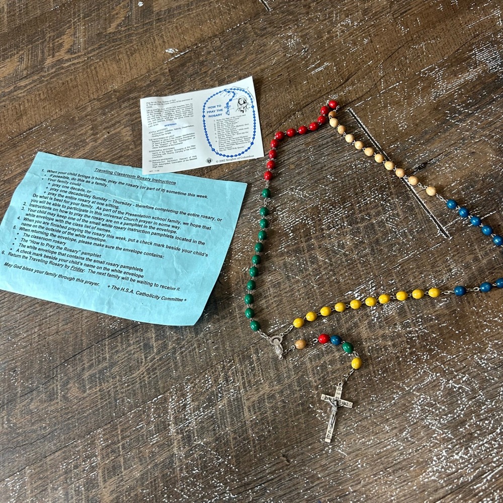 Missionary Rosary Wood Multi Color Beads Metal Crucifix Italy Catholic Prayer